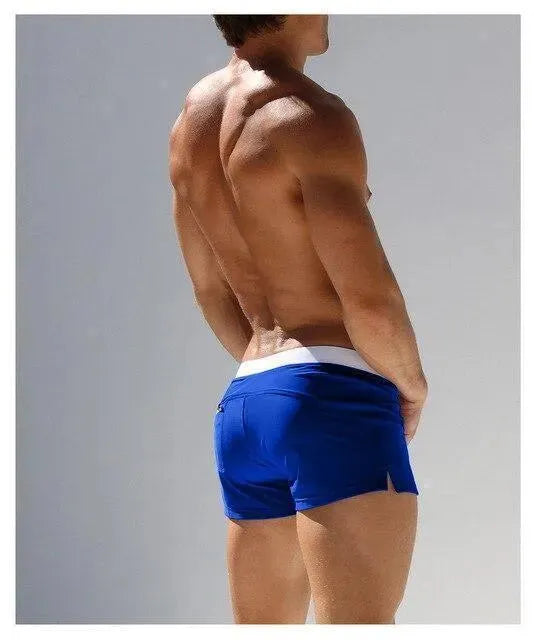 Men Blue White Sporty Swim Shorts