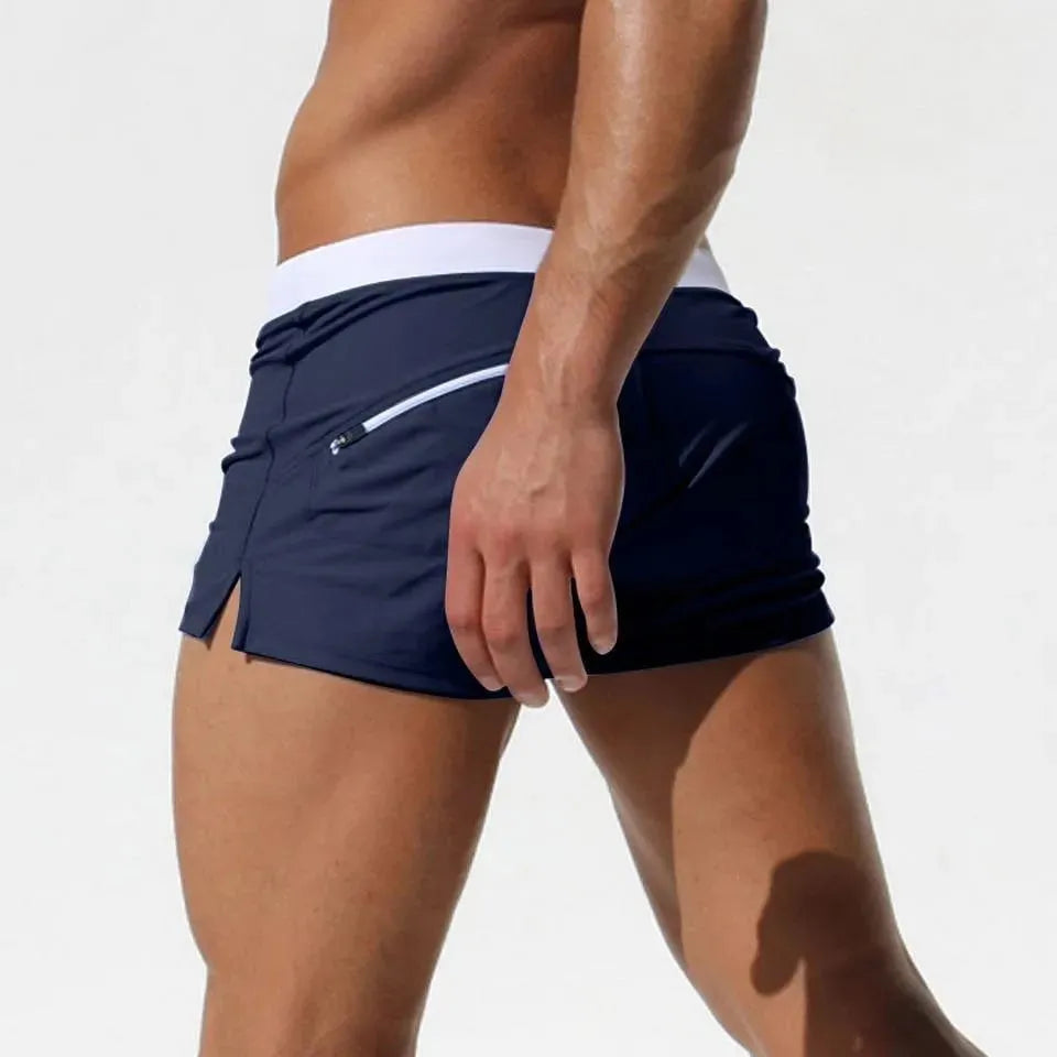 Men Blue White Sporty Swim Shorts