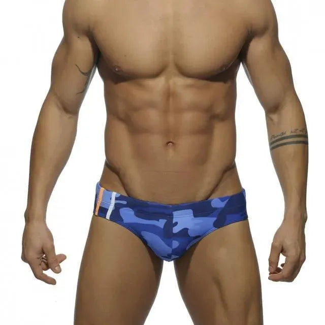 Men Camouflage Geometric Swim Briefs