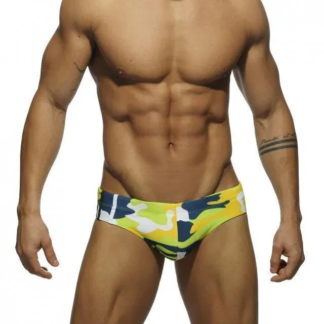Men Camouflage Geometric Swim Briefs