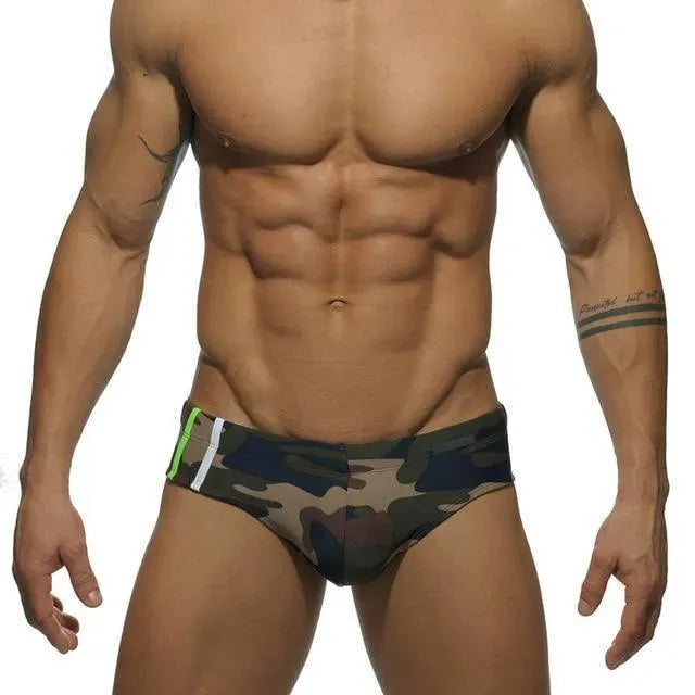 Men Camouflage Geometric Swim Briefs