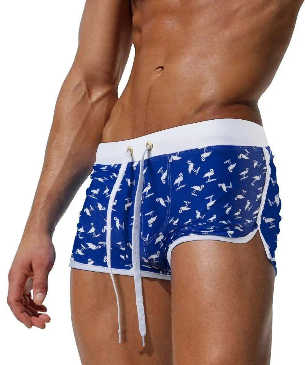 Men Orange Geometric Swim Shorts