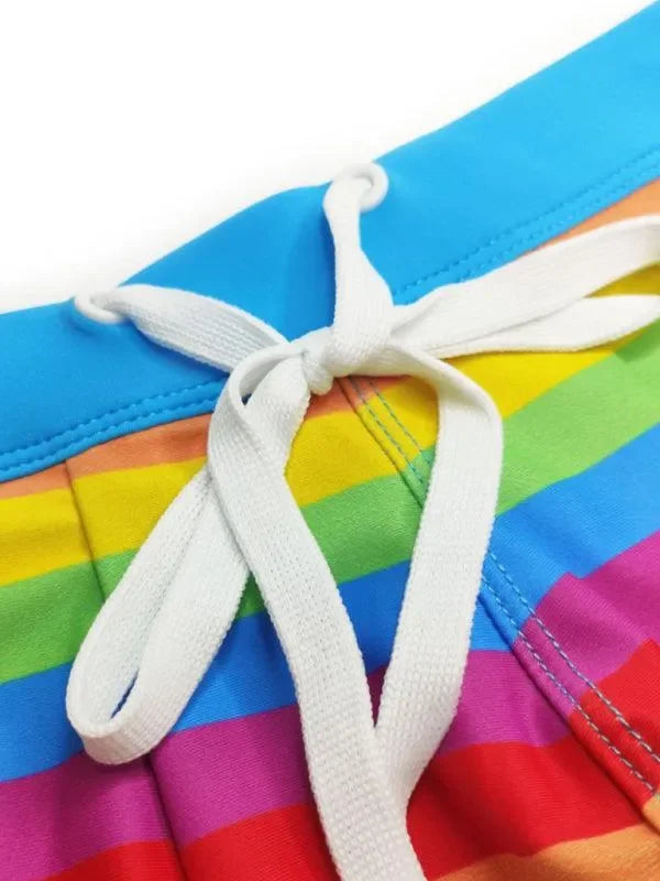 Men Rainbow Striped Swim Shorts