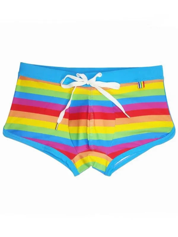 Men Rainbow Striped Swim Shorts