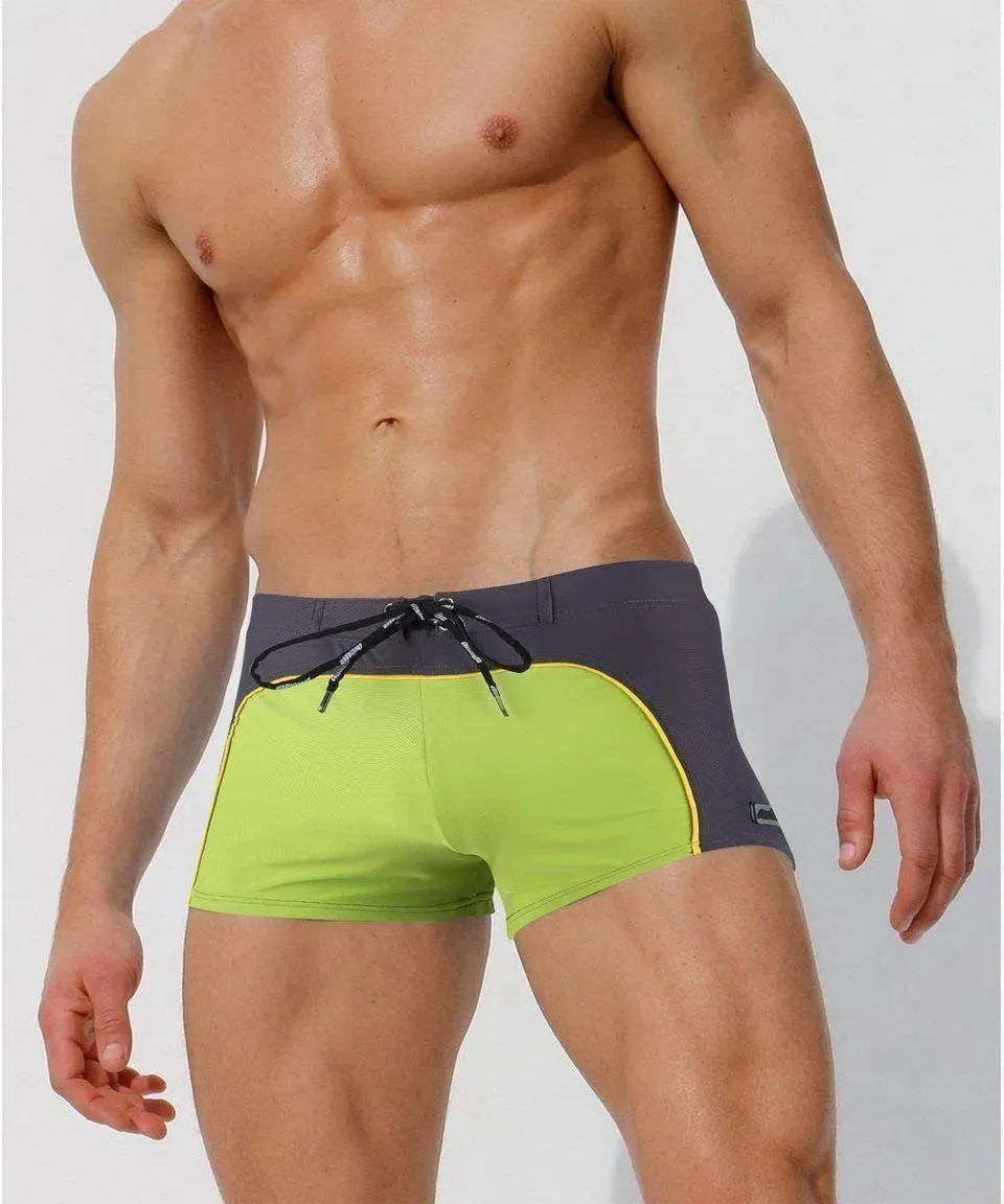 Men Red White Colorblock Swim Shorts