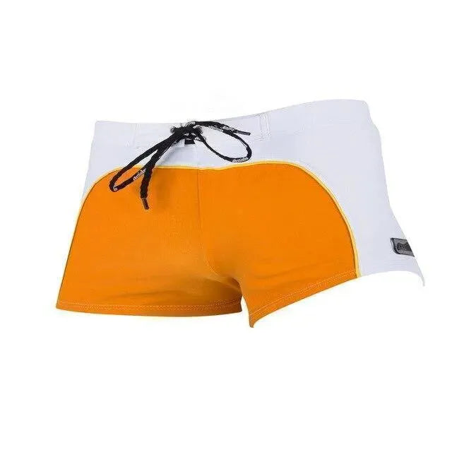 Men Red White Colorblock Swim Shorts