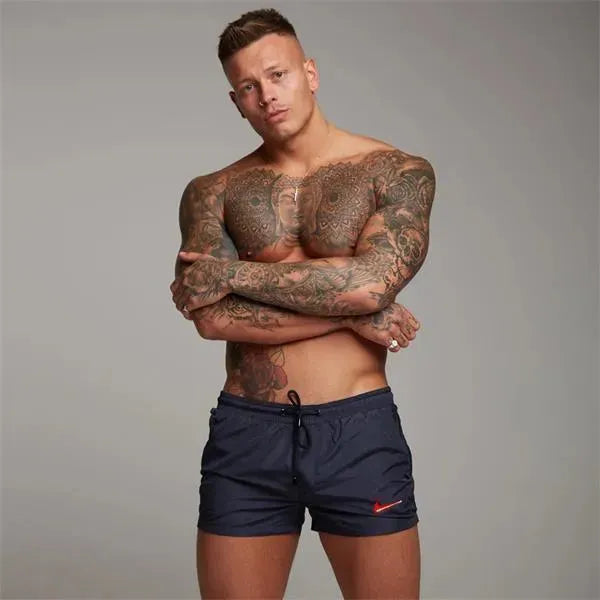 Men Red White Sporty Swim Shorts