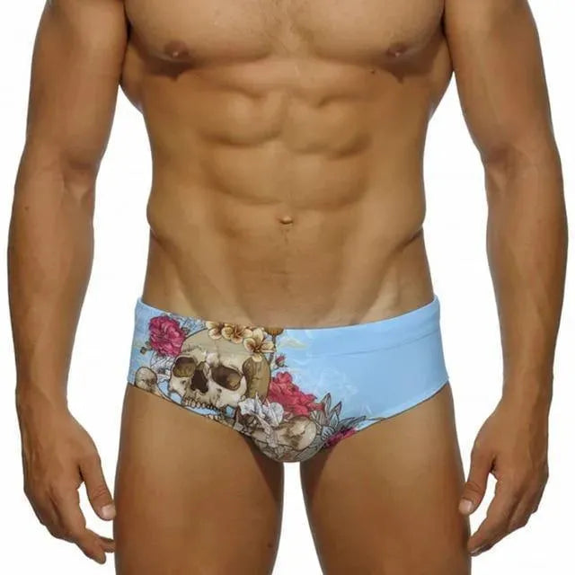 Men Yellow Floral Swim Briefs