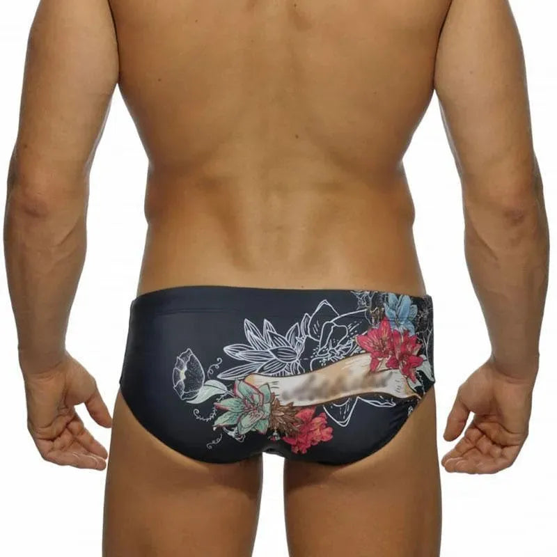 Men Yellow Floral Swim Briefs