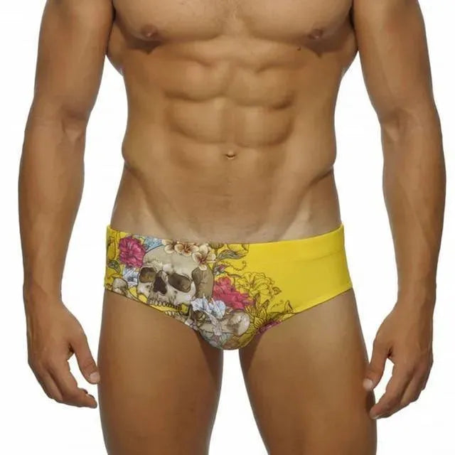 Men Yellow Floral Swim Briefs