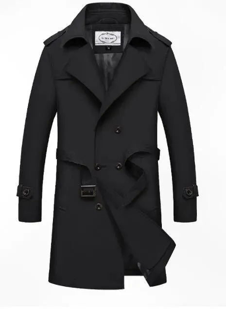 Men's Belted Trench Coat Long Structured Style