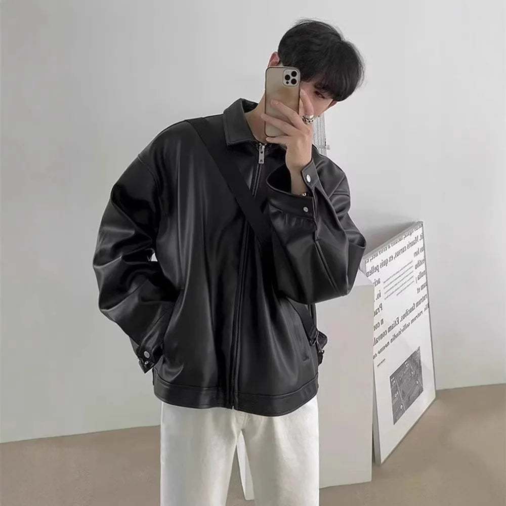 Men's Biker Bomber Jacket Zip Front Casual Style