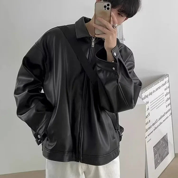 Men's Biker Bomber Jacket Zip Front Casual Style