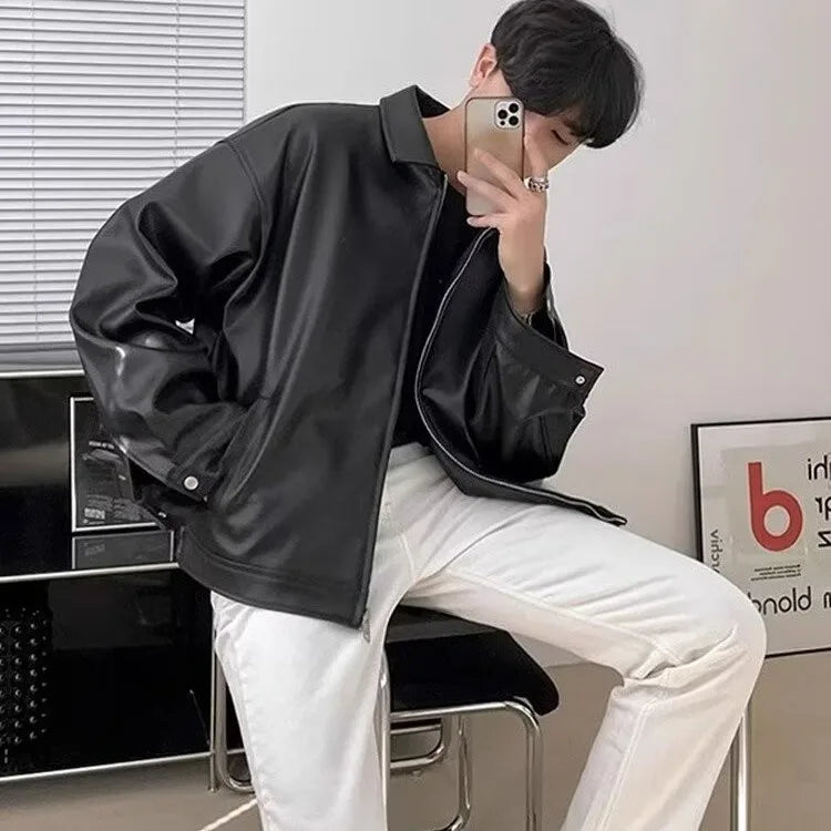 Men's Biker Bomber Jacket Zip Front Casual Style
