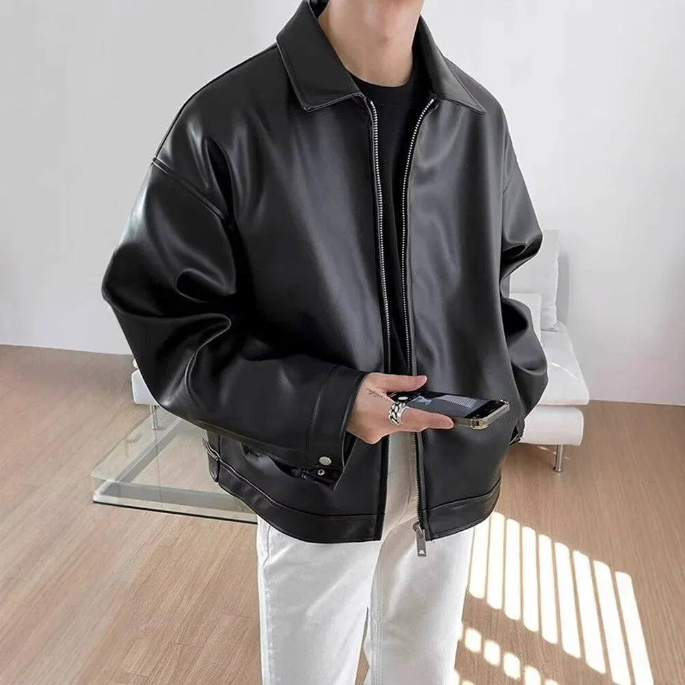 Men's Biker Bomber Jacket Zip Front Casual Style