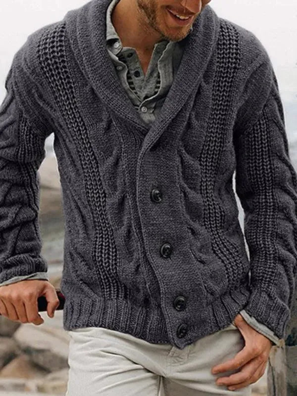Men’s Cable Knit Cardigan Sweater – V-Neck Button