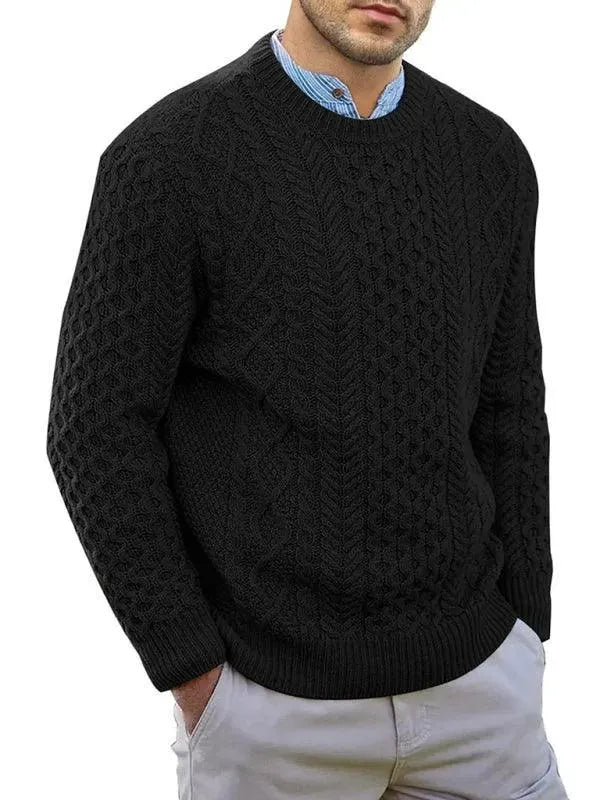 Men’s Cable Knit Crew-Neck Pullover Sweater – Knit