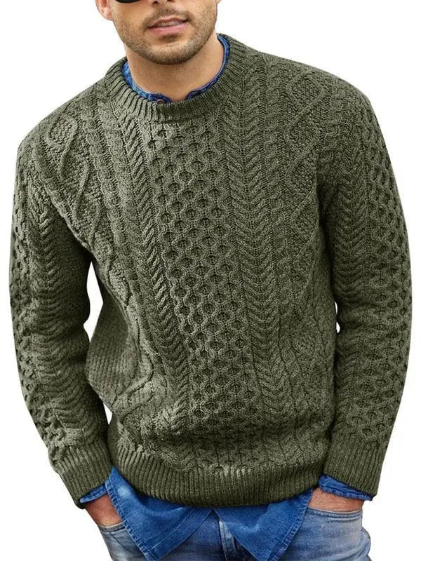 Men’s Cable Knit Crew-Neck Pullover Sweater – Knit