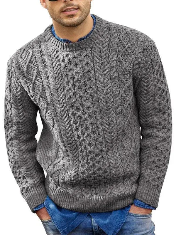 Men’s Cable Knit Crew-Neck Pullover Sweater – Knit