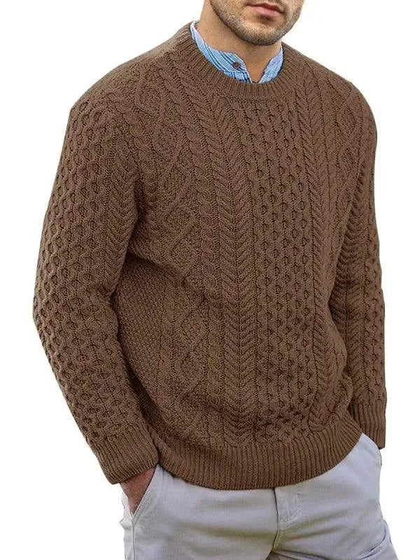 Men’s Cable Knit Crew-Neck Pullover Sweater – Knit