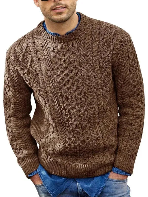 Men’s Cable Knit Crew-Neck Pullover Sweater – Knit