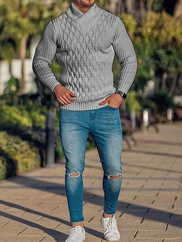 Men's Cable Knit Mock Neck Pullover Sweater