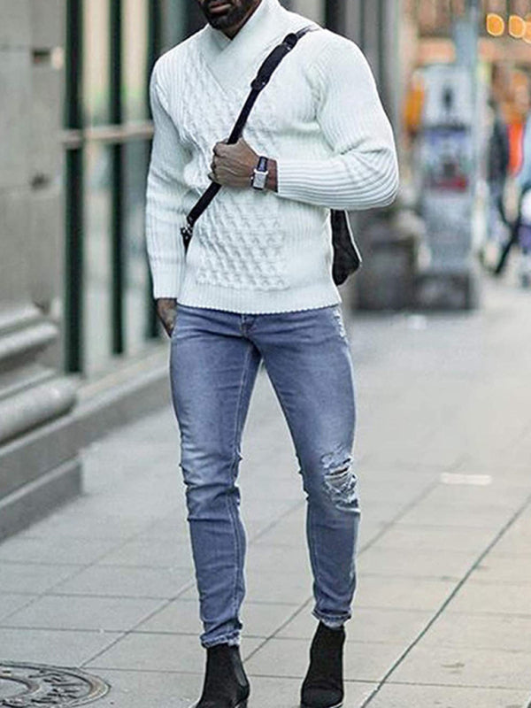 Men's Cable Knit Mock Neck Pullover Sweater