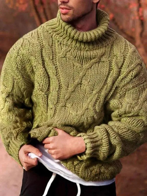 Men’s Cable Knit Turtleneck Pullover Sweater – Heavyweight