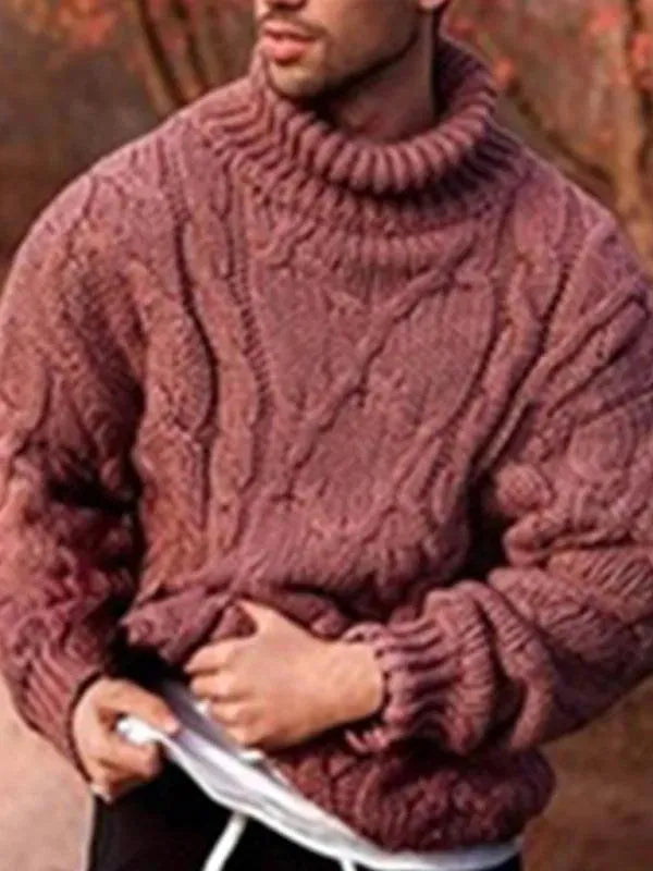 Men’s Cable Knit Turtleneck Pullover Sweater – Heavyweight