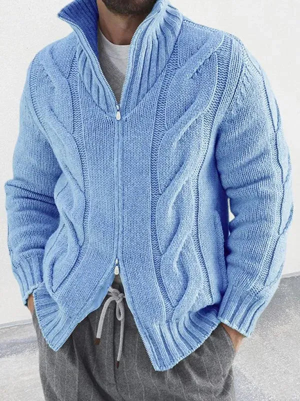 Men’s Cable Knit Turtleneck Zip Cardigan Sweater – Full Zip fashion image