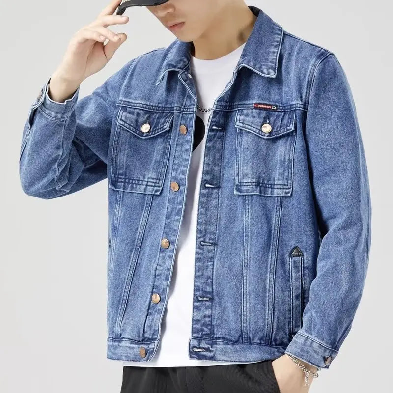 Men's Classic Denim Jacket Button Front Casual Style