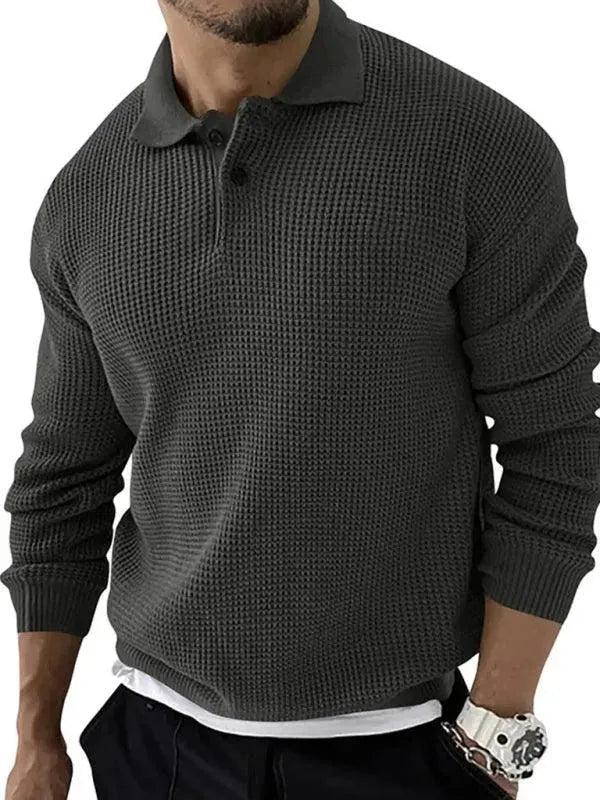 Men’s Collared Thermal Pullover Sweater – Textured Knit