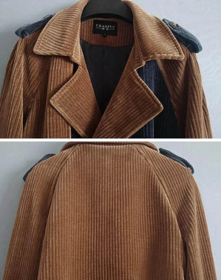 Men's Corduroy Trench Coat Textured Modern Style
