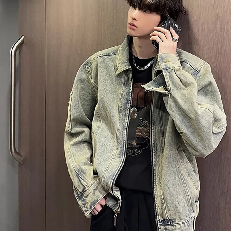 Men's Denim Trucker Jacket Zipper Vintage Style