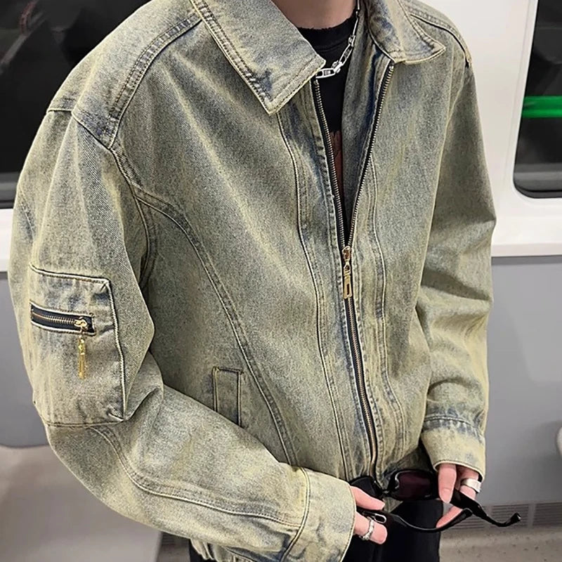 Men's Denim Trucker Jacket Zipper Vintage Style