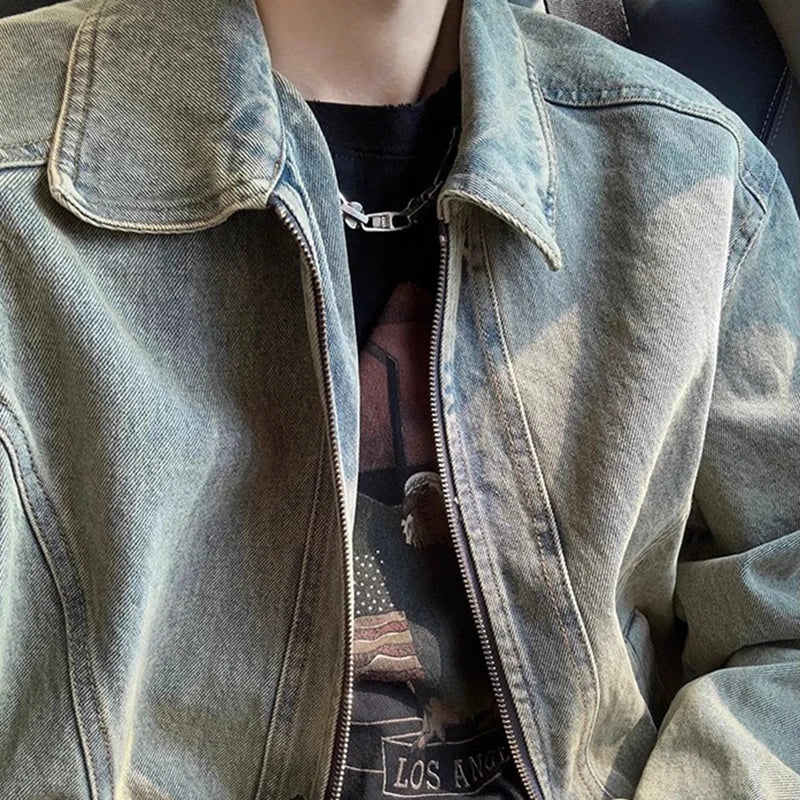 Men's Denim Trucker Jacket Zipper Vintage Style