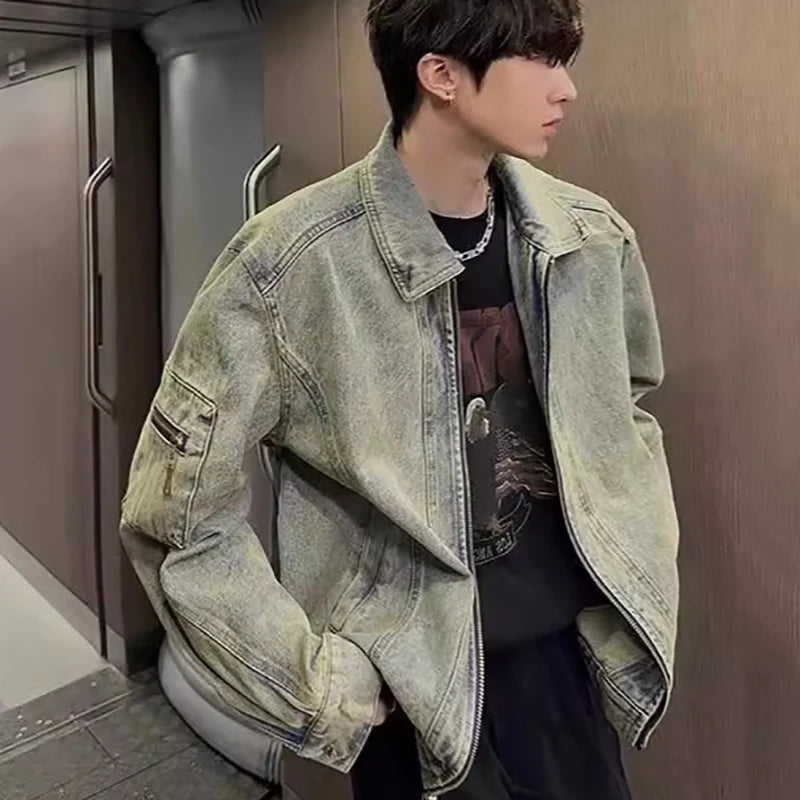 Men's Denim Trucker Jacket Zipper Vintage Style