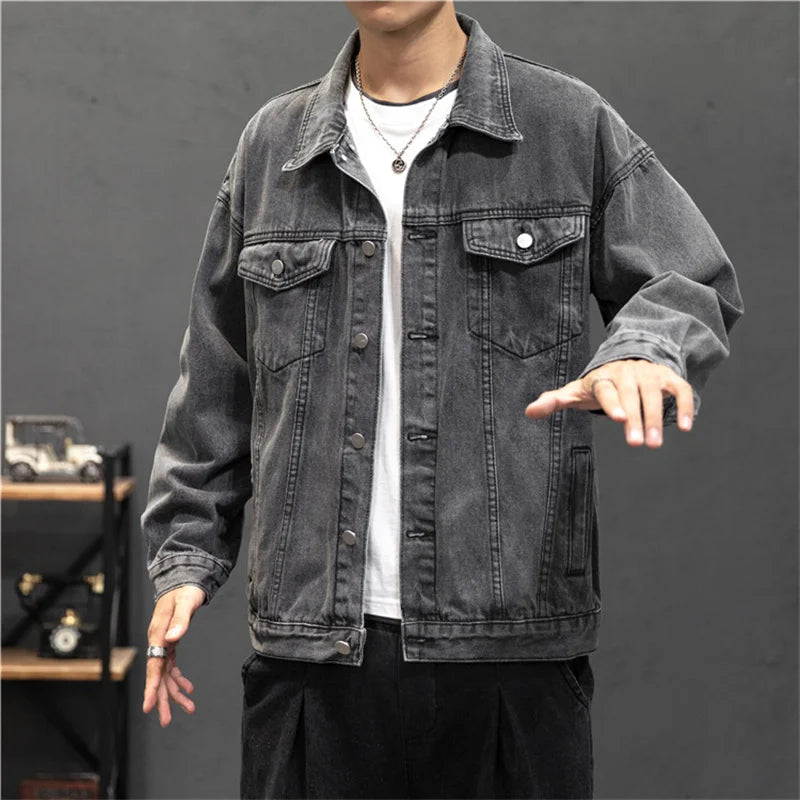 Men's Distressed Trucker Jacket Vintage Streetwear Style