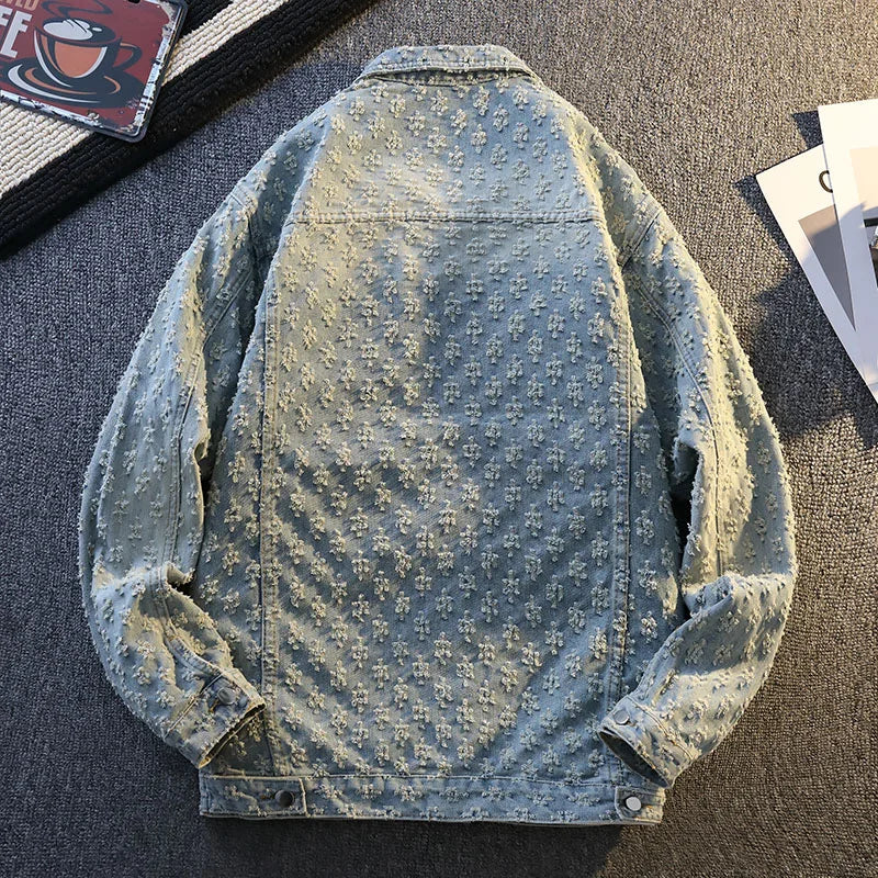 Men's Embroidered Denim Jacket Vintage Streetwear Style