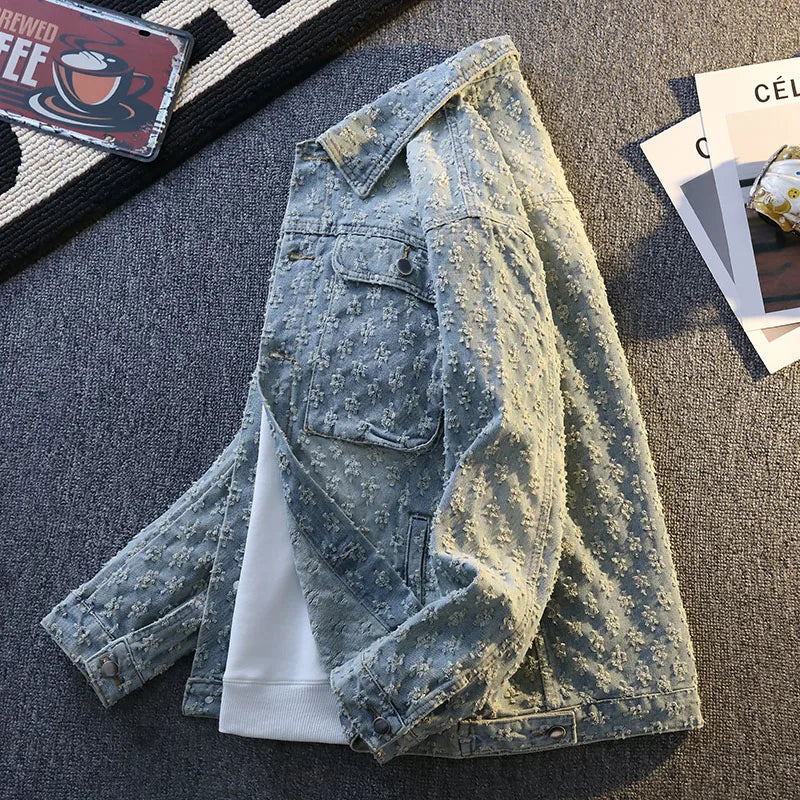 Men's Embroidered Denim Jacket Vintage Streetwear Style