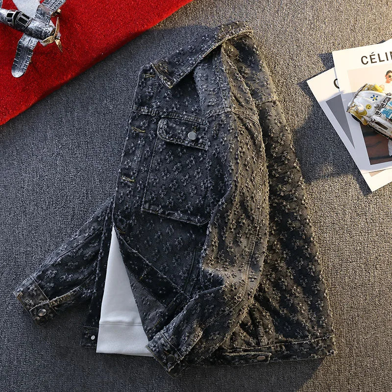 Men's Embroidered Denim Jacket Vintage Streetwear Style