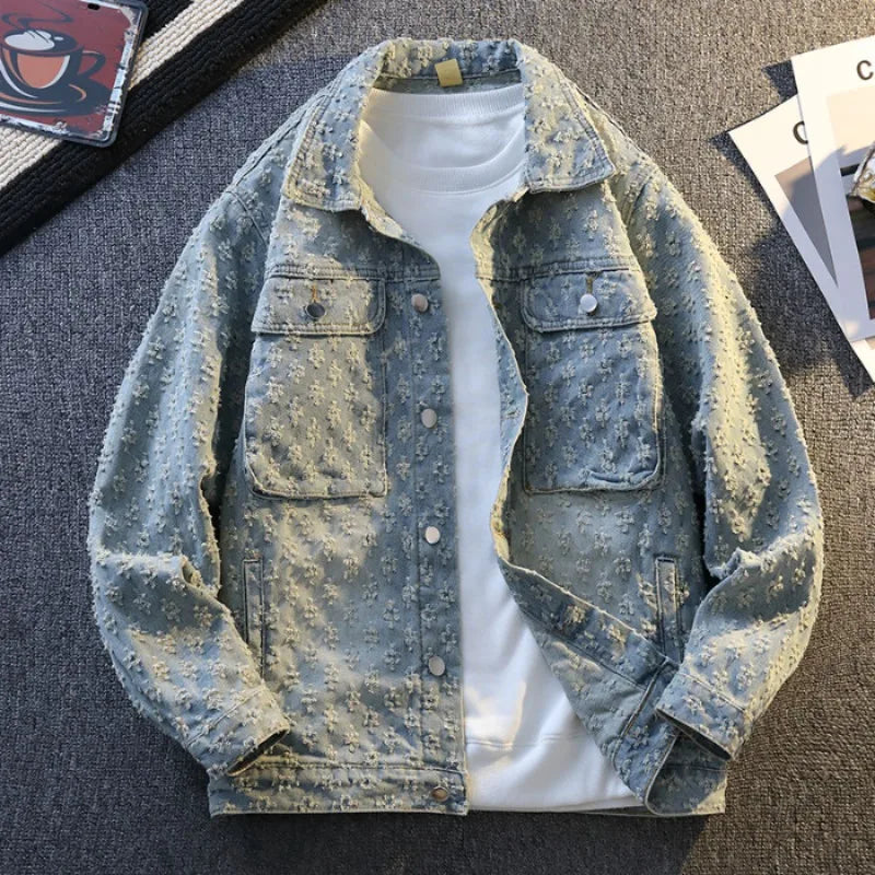 Men's Embroidered Denim Jacket Vintage Streetwear Style