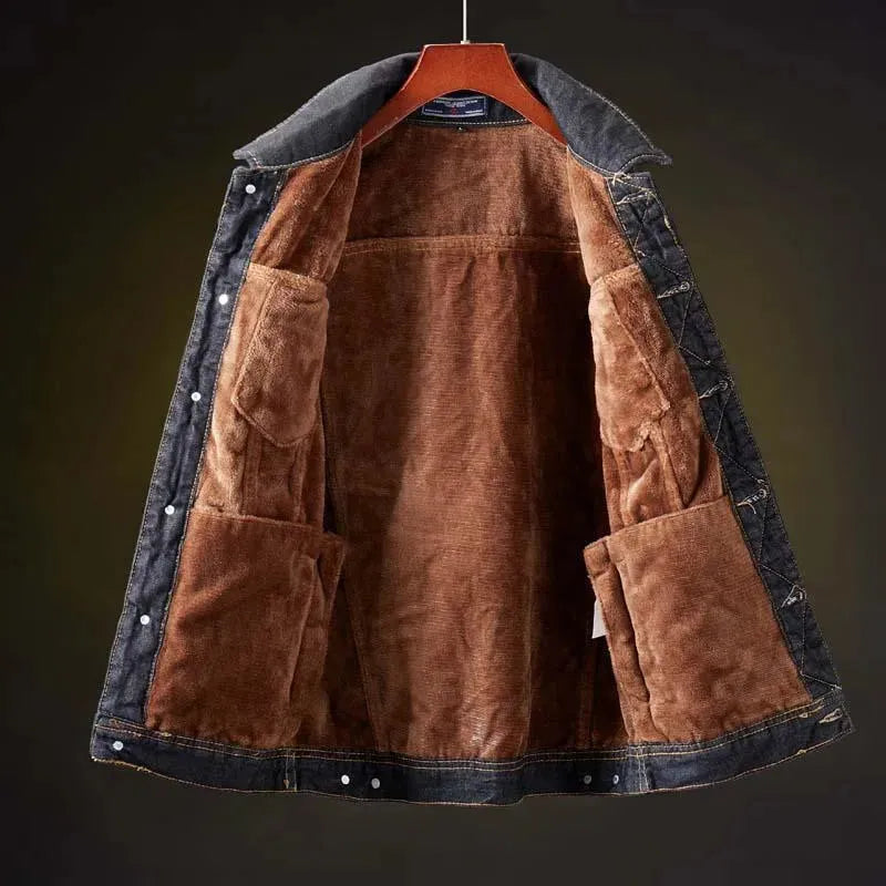 Men’s Fleece Denim Jacket Winter Style