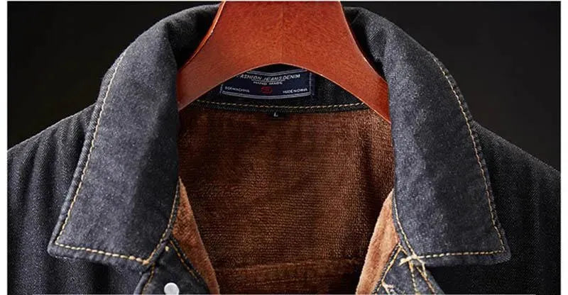 Men’s Fleece Denim Jacket Winter Style