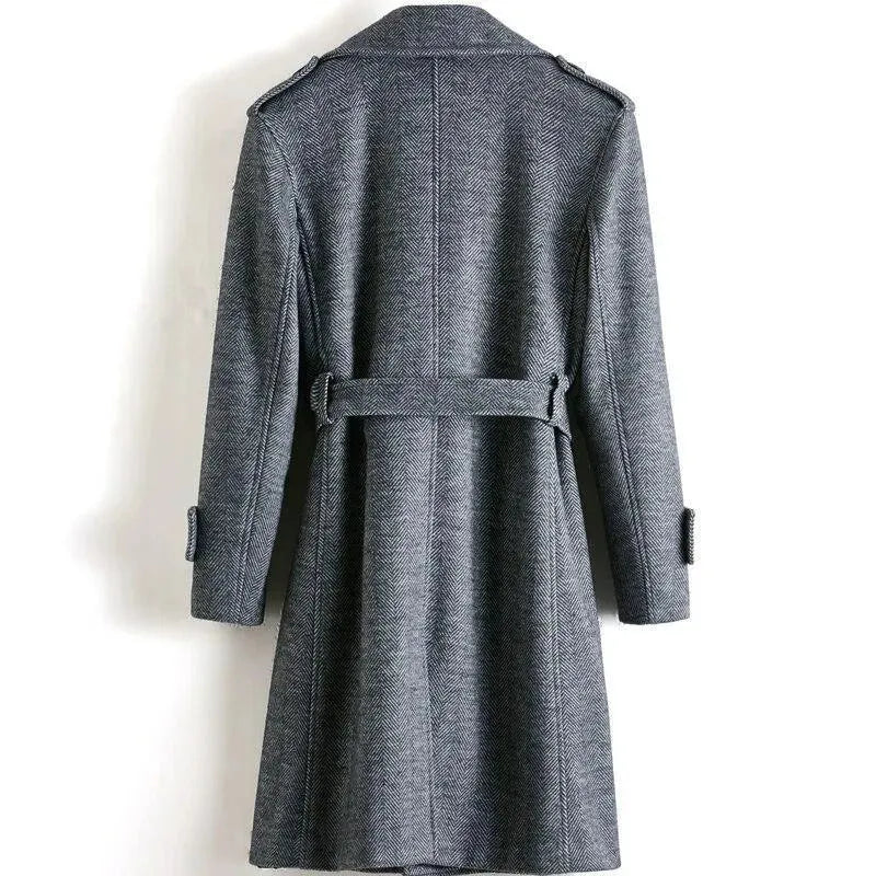 Men's Herringbone Trench Coat Structured Classic Style