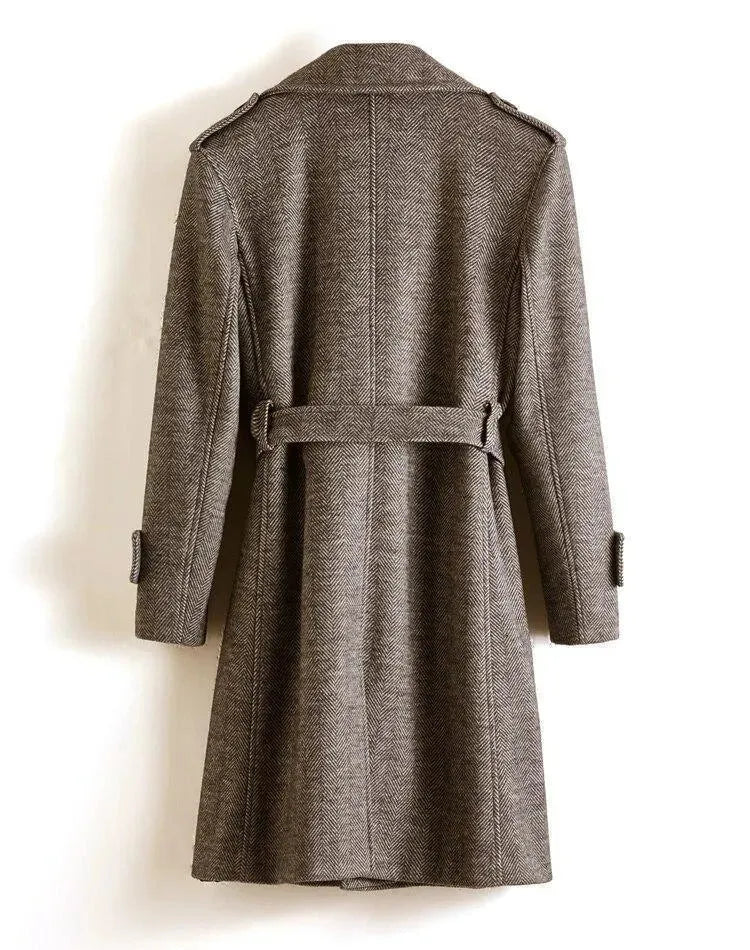 Men's Herringbone Trench Coat Structured Classic Style