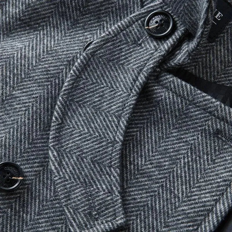 Men's Herringbone Trench Coat Structured Classic Style