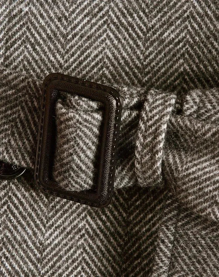 Men's Herringbone Trench Coat Structured Classic Style