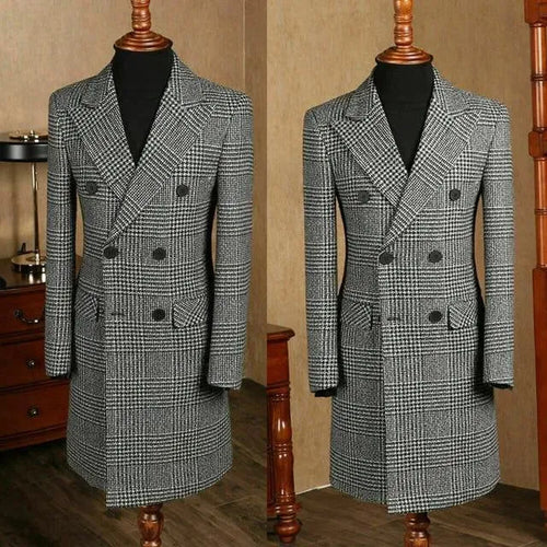 Men's Houndstooth Trench Coat Tailored Classic Style