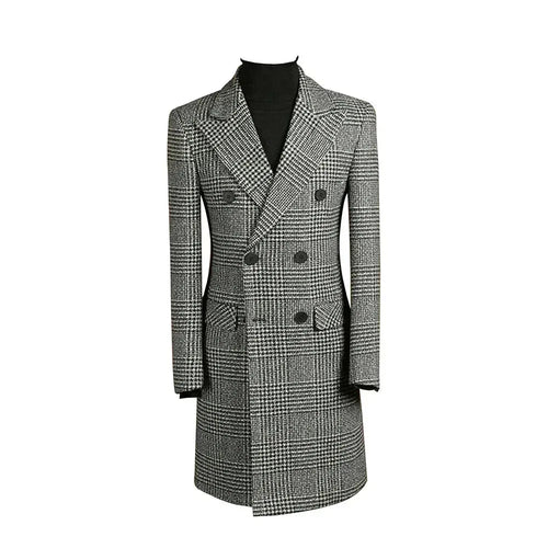 Men's Houndstooth Trench Coat Tailored Classic Style